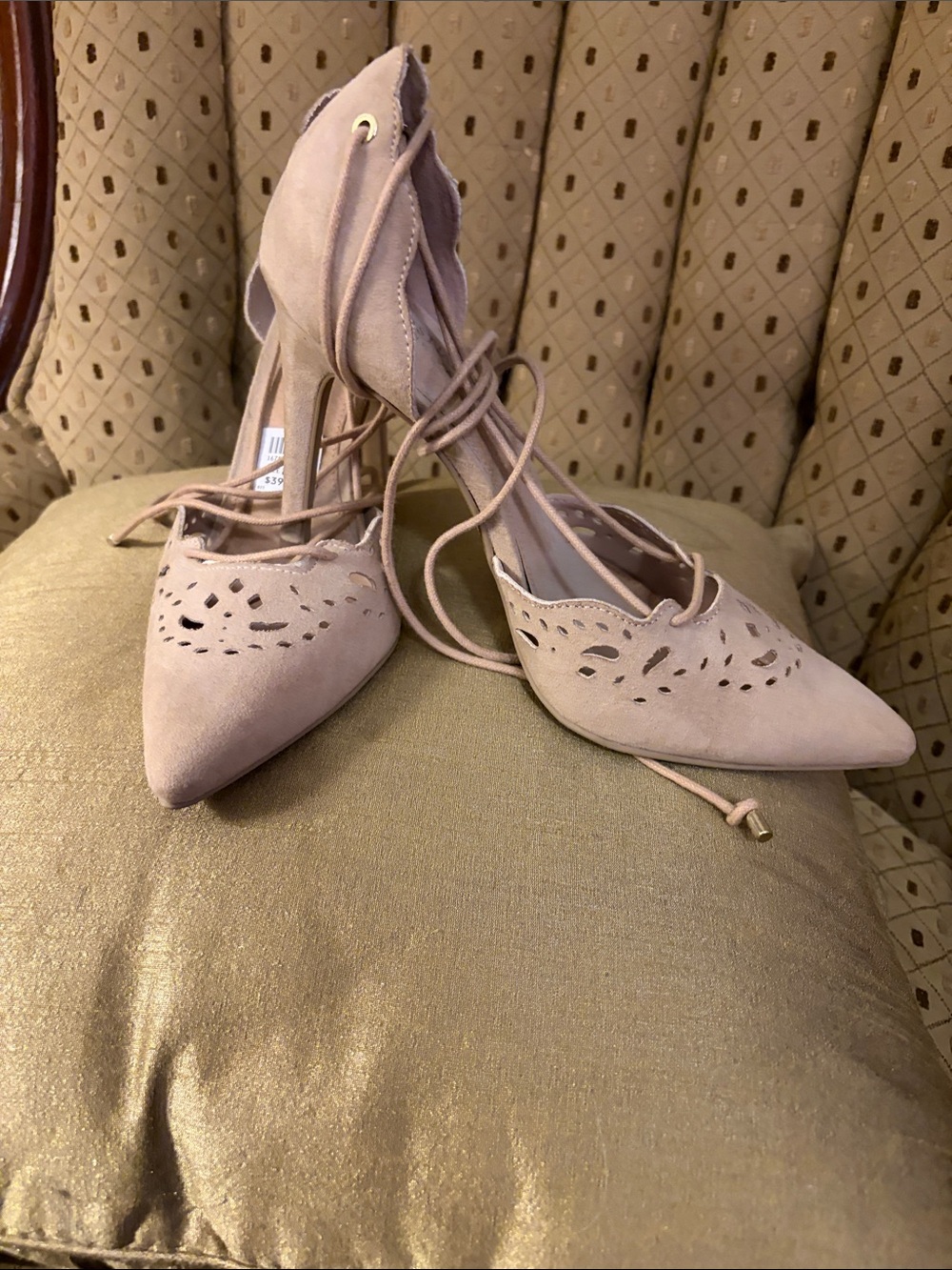 Christian Siriano Laser-Cut Pointed Lace-Up Flats in Blush Pink